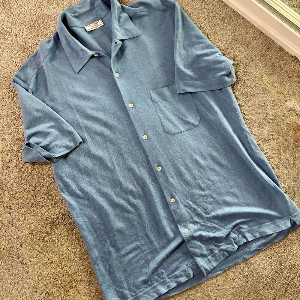 Gran Sasso Italy 100% Linen Knit Button Front Shirt Blue Men’s XL Mark Shale